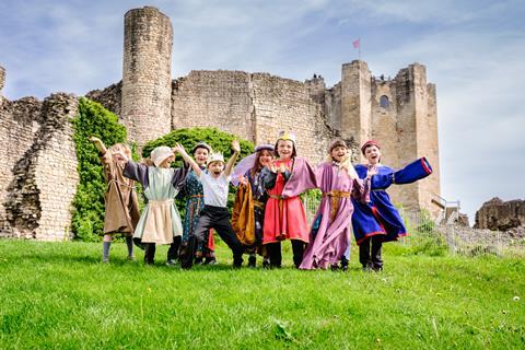Pupils dressed up as historical characters at Conisbrough Castle in South Yorkshire